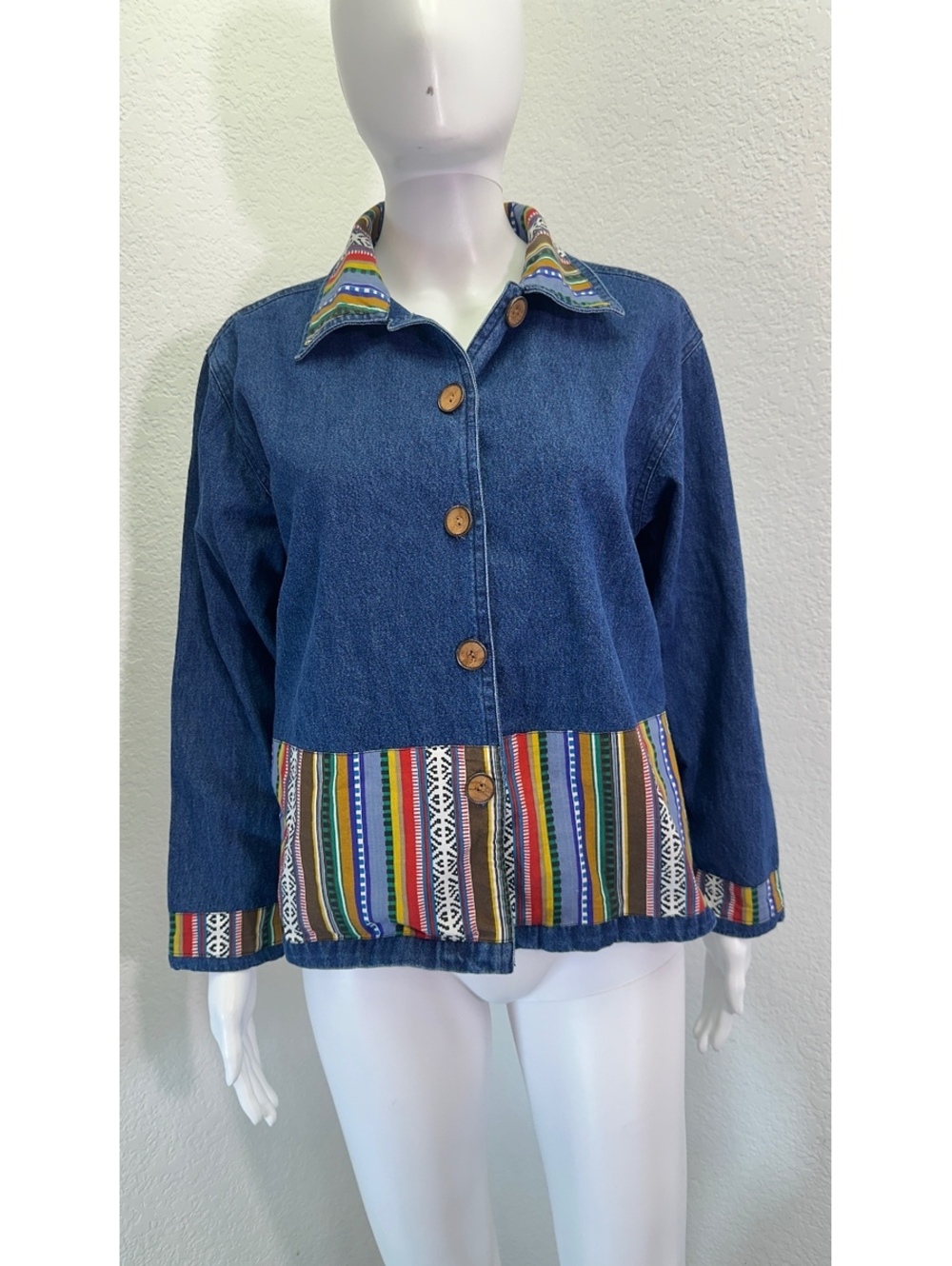 Women’s Sz S New Identity Blue Denim Jacket Southwest Boho Cottagecore 1990s Y2K